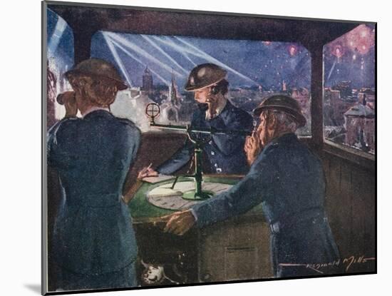 Arp Officers in an Observation Post During the Blitz Reporting on Fires Probably Caused by Bombs-null-Mounted Giclee Print