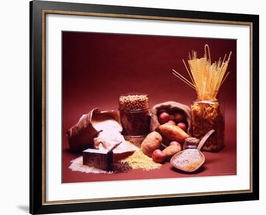 Arrangement of Earthy Foods Including Uncooked Barley, Cracked Oats, Wild Rice, and Various Pasta-Mark Kauffman-Framed Photographic Print