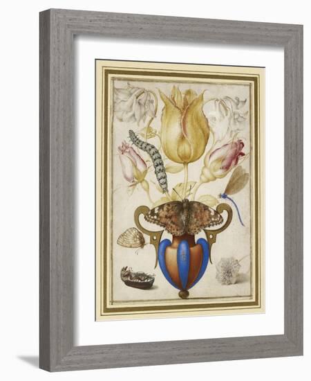 Arrangement of Flowers in a Vase, with Insects, 1594 (Watercolour with Gold on Vellum)-Joris Hoefnagel-Framed Giclee Print