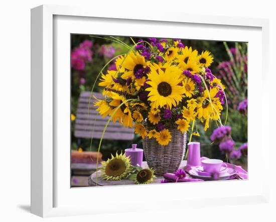 Arrangement of Sunflowers with Michaelmas Daisies-Friedrich Strauss-Framed Photographic Print
