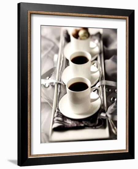 Arrangement of Two Cups of Coffee and Chocolates-Joff Lee-Framed Photographic Print