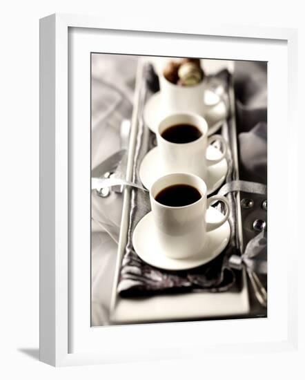 Arrangement of Two Cups of Coffee and Chocolates-Joff Lee-Framed Photographic Print