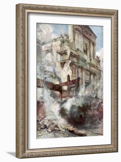 Arras Cathedral on Fire, France, July 1915-Francois Flameng-Framed Giclee Print