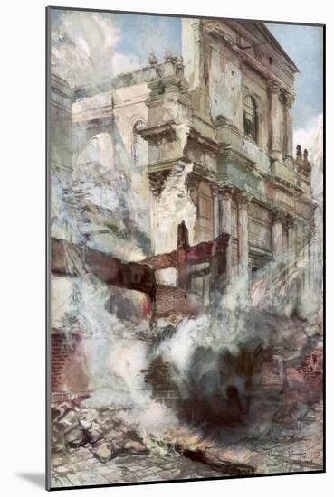 Arras Cathedral on Fire, France, July 1915-Francois Flameng-Mounted Giclee Print