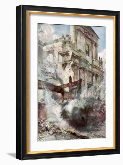 Arras Cathedral on Fire, France, July 1915-Francois Flameng-Framed Giclee Print