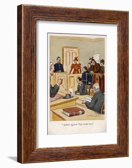 Arrested Suffragette in the Dock: I Protest Against Man- Made Laws!-null-Framed Photographic Print