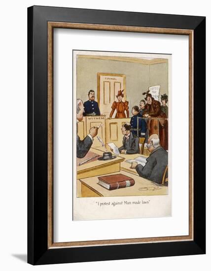 Arrested Suffragette in the Dock: I Protest Against Man- Made Laws!-null-Framed Photographic Print