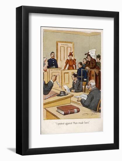 Arrested Suffragette in the Dock: I Protest Against Man- Made Laws!-null-Framed Photographic Print