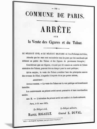 Arrete Sur La Vente Des Cigares Et Du Tabac-null-Mounted Giclee Print
