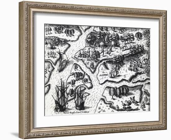 Arrival of French at Port Royal in 1564-Theodor de Bry-Framed Giclee Print