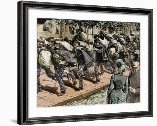 Arrival of Italian Immigrants to New York. 1863. Colored Engraving.-Tarker-Framed Giclee Print