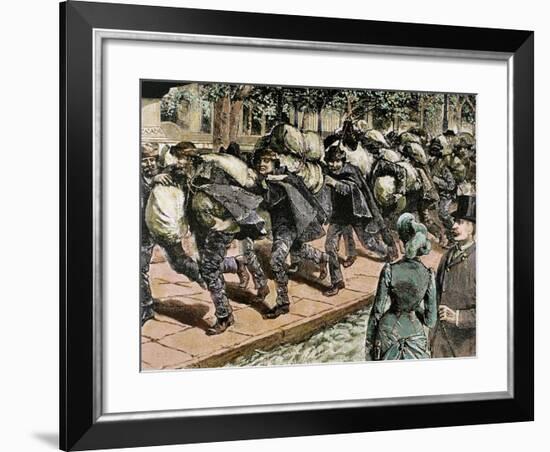 Arrival of Italian Immigrants to New York. 1863. Colored Engraving.-Tarker-Framed Giclee Print