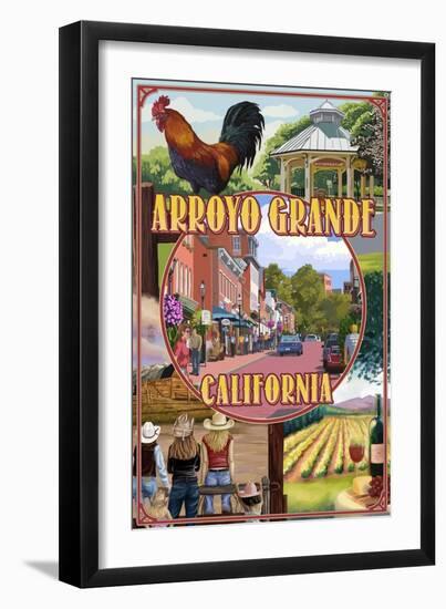 Arroyo Grande, California - Town Montage-Lantern Press-Framed Art Print