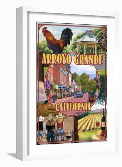 Arroyo Grande, California - Town Montage-Lantern Press-Framed Art Print