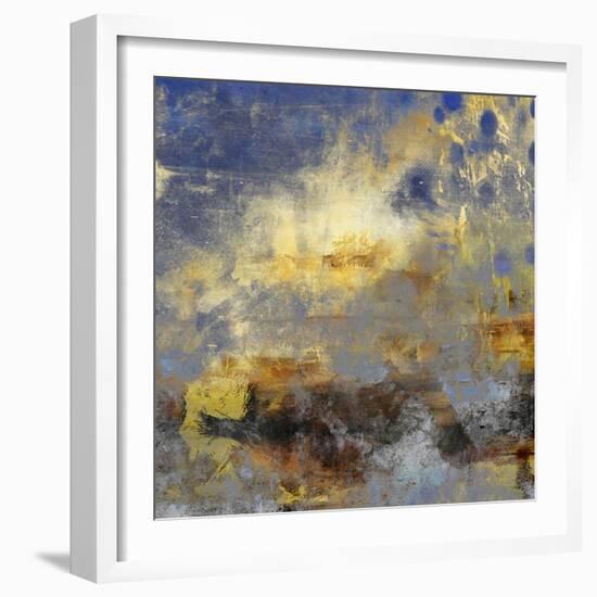 Art Abstract Acrylic Background in Blue, Yellow, Grey and Brown Colors-Irina QQQ-Framed Art Print