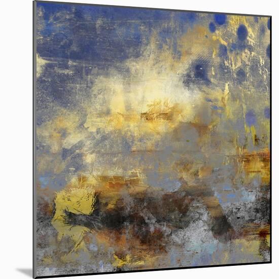 Art Abstract Acrylic Background in Blue, Yellow, Grey and Brown Colors-Irina QQQ-Mounted Art Print