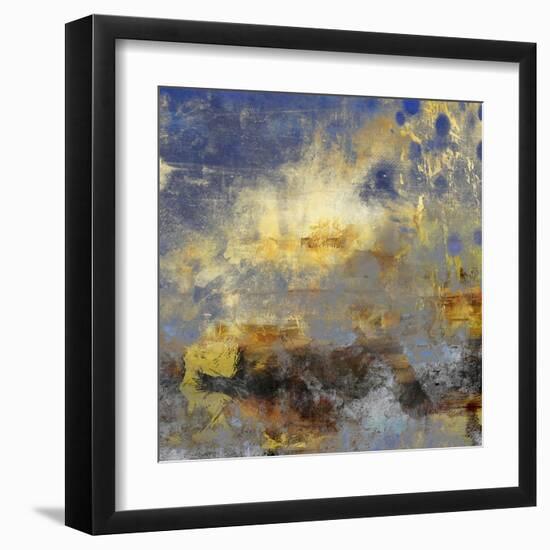 Art Abstract Acrylic Background in Blue, Yellow, Grey and Brown Colors-Irina QQQ-Framed Art Print