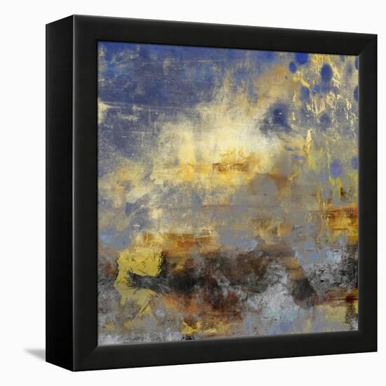 Art Abstract Acrylic Background in Blue, Yellow, Grey and Brown Colors-Irina QQQ-Framed Stretched Canvas