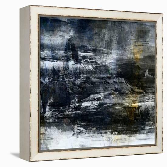 Art Abstract Acrylic Background in White, Grey, Yellow, Blue and Black Colors-Irina QQQ-Framed Stretched Canvas