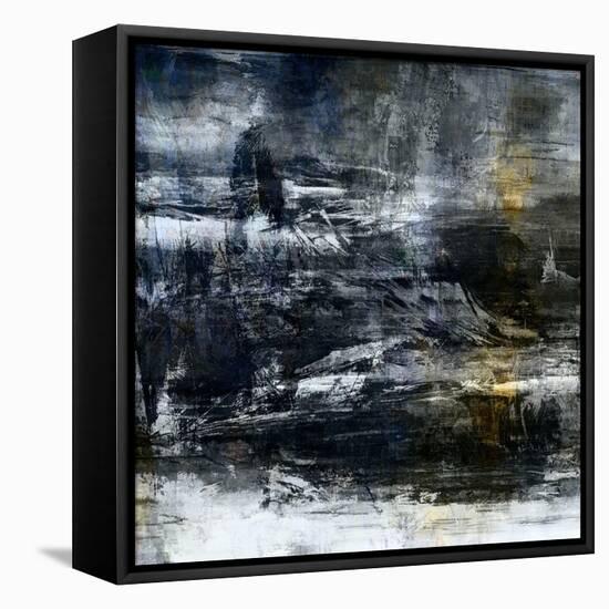 Art Abstract Acrylic Background in White, Grey, Yellow, Blue and Black Colors-Irina QQQ-Framed Stretched Canvas