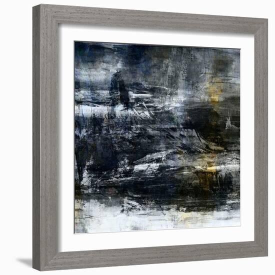 Art Abstract Acrylic Background in White, Grey, Yellow, Blue and Black Colors-Irina QQQ-Framed Art Print