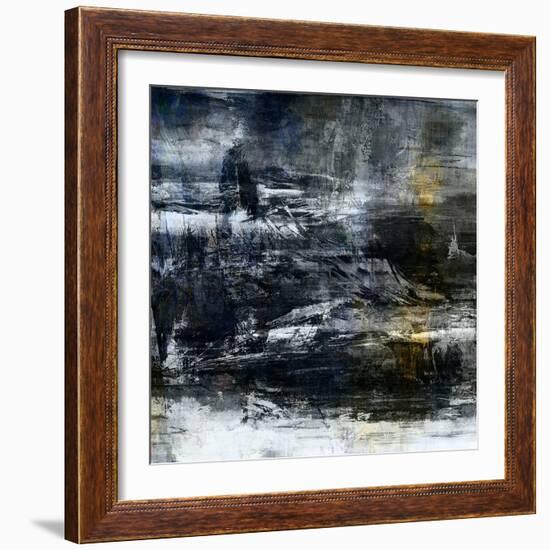 Art Abstract Acrylic Background in White, Grey, Yellow, Blue and Black Colors-Irina QQQ-Framed Art Print