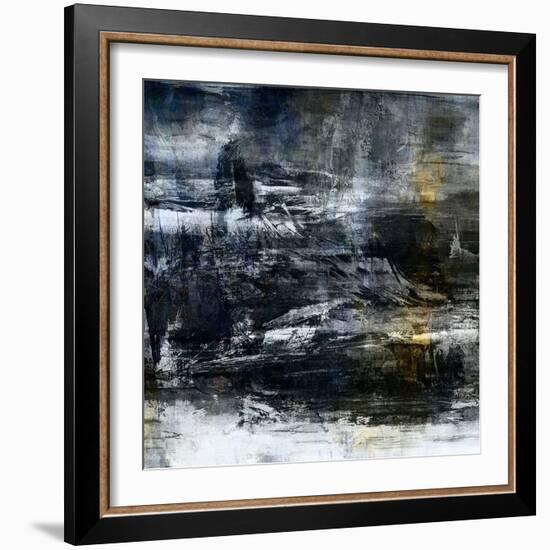 Art Abstract Acrylic Background in White, Grey, Yellow, Blue and Black Colors-Irina QQQ-Framed Art Print