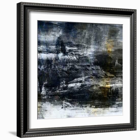 Art Abstract Acrylic Background in White, Grey, Yellow, Blue and Black Colors-Irina QQQ-Framed Art Print