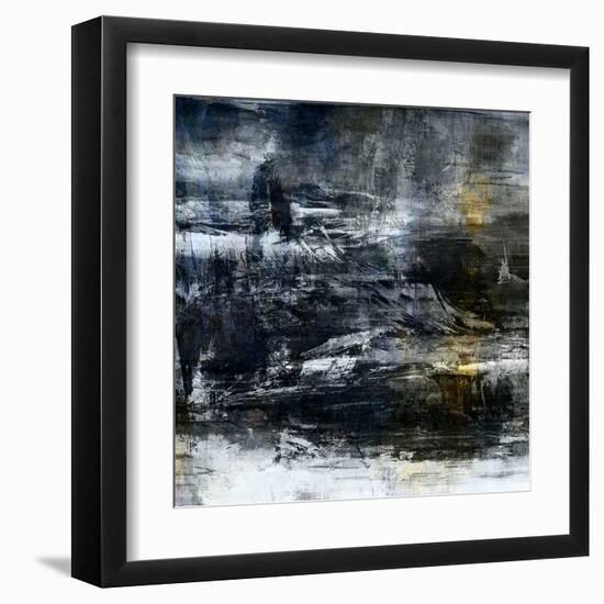 Art Abstract Acrylic Background in White, Grey, Yellow, Blue and Black Colors-Irina QQQ-Framed Art Print