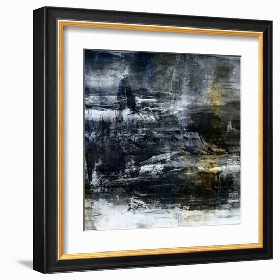 Art Abstract Acrylic Background in White, Grey, Yellow, Blue and Black Colors-Irina QQQ-Framed Art Print