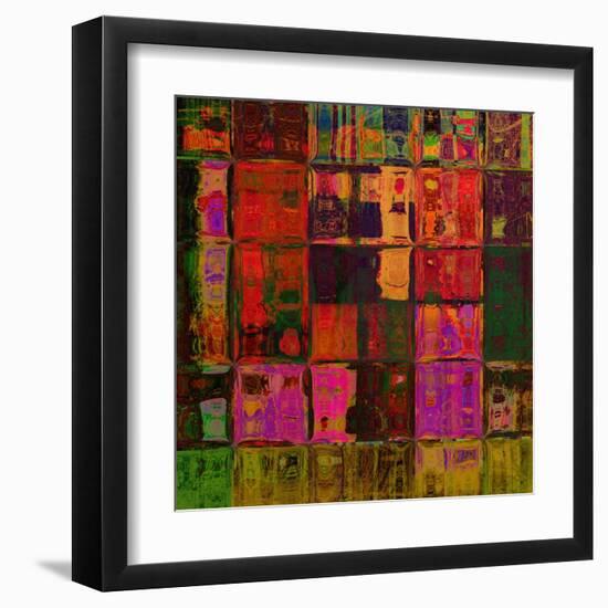 Art Abstract Rainbow Geometric Tiles and Watercolor Pattern Background with Pink, Purple, Red, Oran-null-Framed Art Print