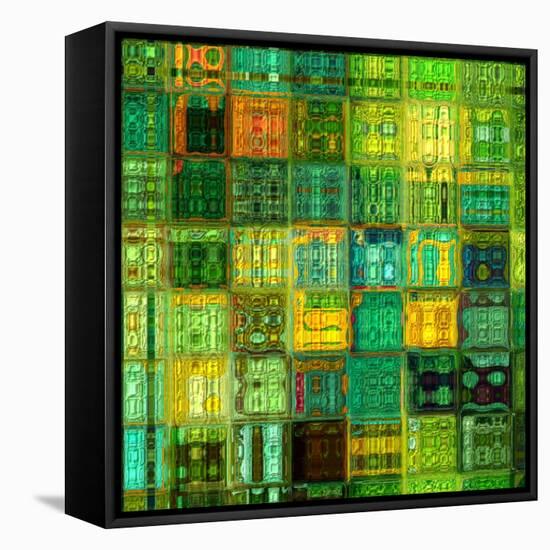 Art Abstract Vibrant Geometric Pattern, Background In Green, Gold And Blue Colors-Irina QQQ-Framed Stretched Canvas