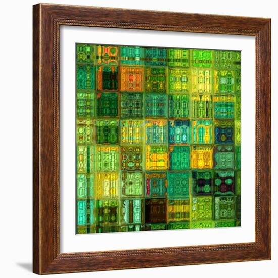 Art Abstract Vibrant Geometric Pattern, Background In Green, Gold And Blue Colors-Irina QQQ-Framed Art Print