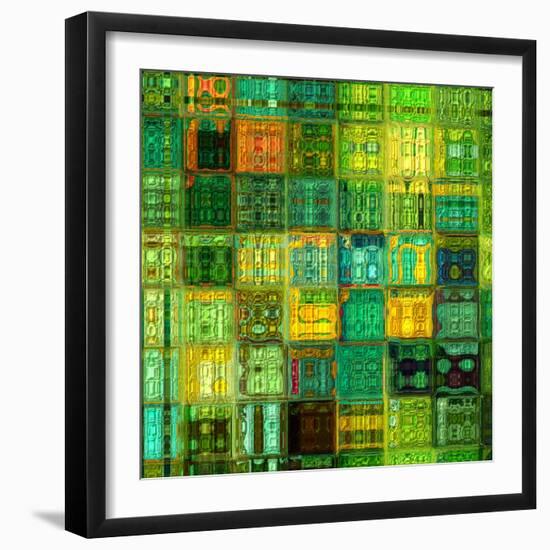 Art Abstract Vibrant Geometric Pattern, Background In Green, Gold And Blue Colors-Irina QQQ-Framed Art Print