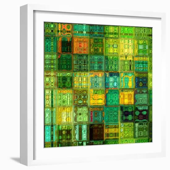 Art Abstract Vibrant Geometric Pattern, Background In Green, Gold And Blue Colors-Irina QQQ-Framed Art Print