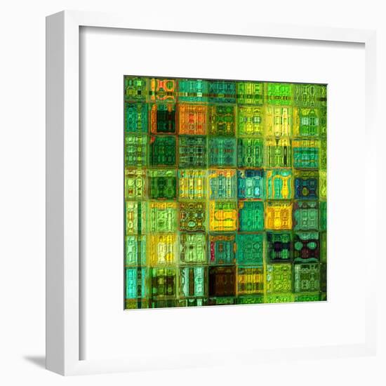 Art Abstract Vibrant Geometric Pattern, Background In Green, Gold And Blue Colors-Irina QQQ-Framed Art Print