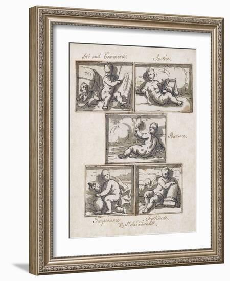 Art and Commerce; Justice; Prudence; Temperance; and Fortitude-Sir James Thornhill-Framed Giclee Print