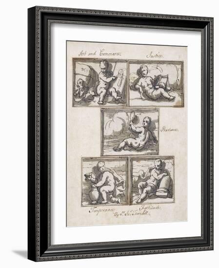 Art and Commerce; Justice; Prudence; Temperance; and Fortitude-Sir James Thornhill-Framed Giclee Print