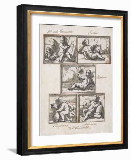 Art and Commerce; Justice; Prudence; Temperance; and Fortitude-Sir James Thornhill-Framed Giclee Print