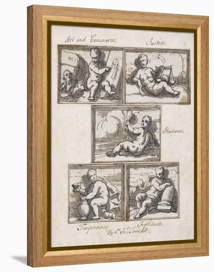 Art and Commerce; Justice; Prudence; Temperance; and Fortitude-Sir James Thornhill-Framed Premier Image Canvas