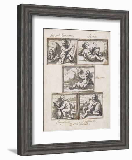 Art and Commerce; Justice; Prudence; Temperance; and Fortitude-Sir James Thornhill-Framed Giclee Print