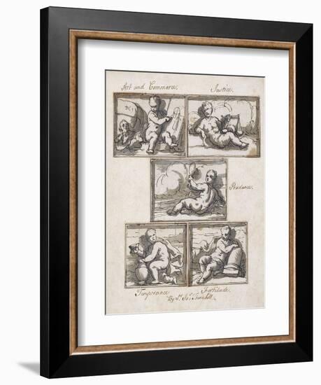 Art and Commerce; Justice; Prudence; Temperance; and Fortitude-Sir James Thornhill-Framed Giclee Print