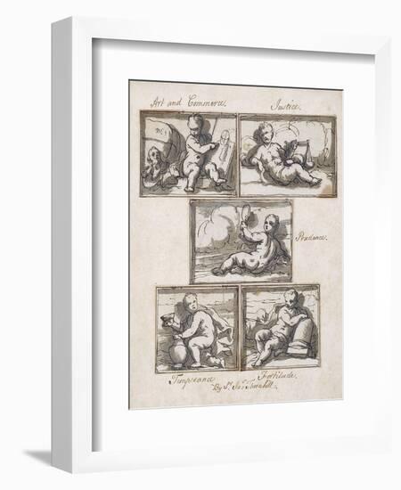 Art and Commerce; Justice; Prudence; Temperance; and Fortitude-Sir James Thornhill-Framed Giclee Print