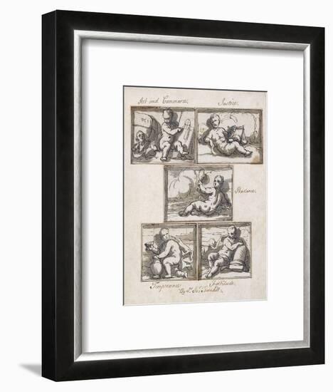 Art and Commerce; Justice; Prudence; Temperance; and Fortitude-Sir James Thornhill-Framed Giclee Print