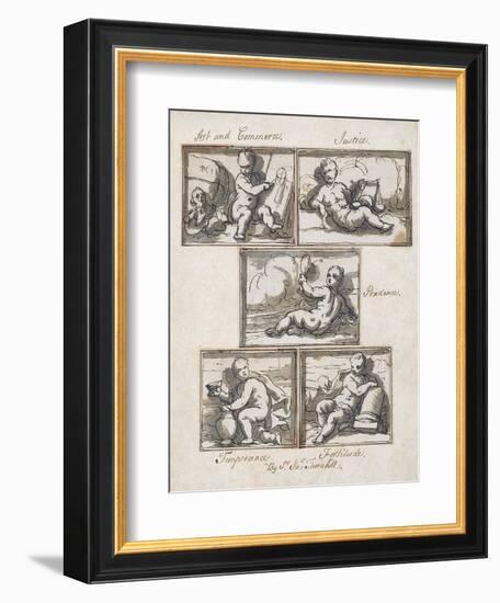 Art and Commerce; Justice; Prudence; Temperance; and Fortitude-Sir James Thornhill-Framed Giclee Print