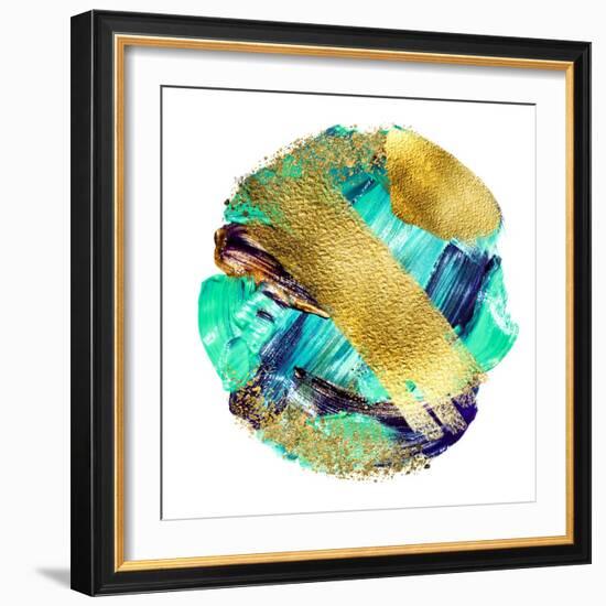 Art and Gold. Multi-Coloured Spot, Acrylic Paint, Modern Art, Hand Drawn Painting, Contemporary Art-CARACOLLA-Framed Art Print