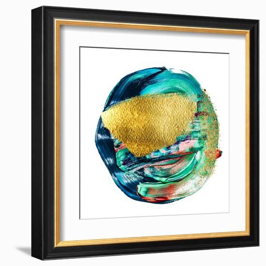 Art and Gold. Multi-Coloured Spot, Acrylic Paint, Modern Art, Hand Drawn Painting, Contemporary Art-CARACOLLA-Framed Art Print