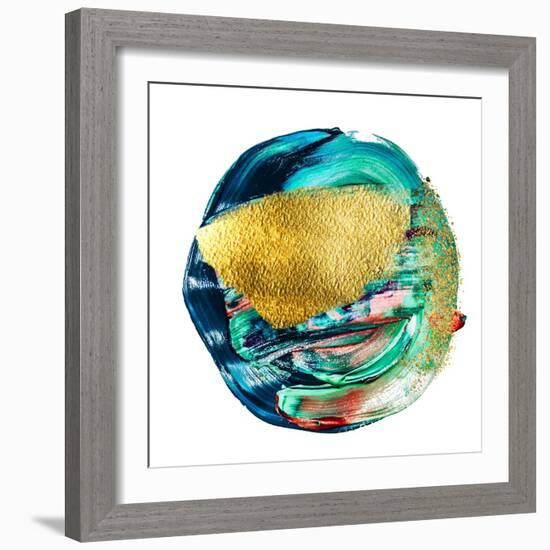 Art and Gold. Multi-Coloured Spot, Acrylic Paint, Modern Art, Hand Drawn Painting, Contemporary Art-CARACOLLA-Framed Art Print