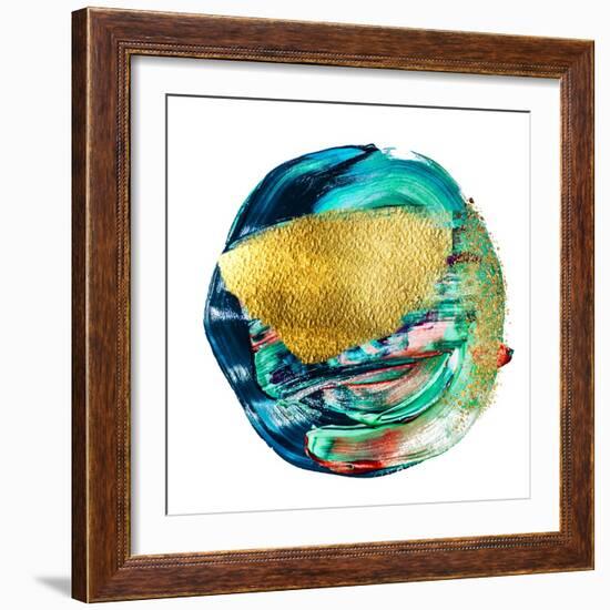 Art and Gold. Multi-Coloured Spot, Acrylic Paint, Modern Art, Hand Drawn Painting, Contemporary Art-CARACOLLA-Framed Art Print