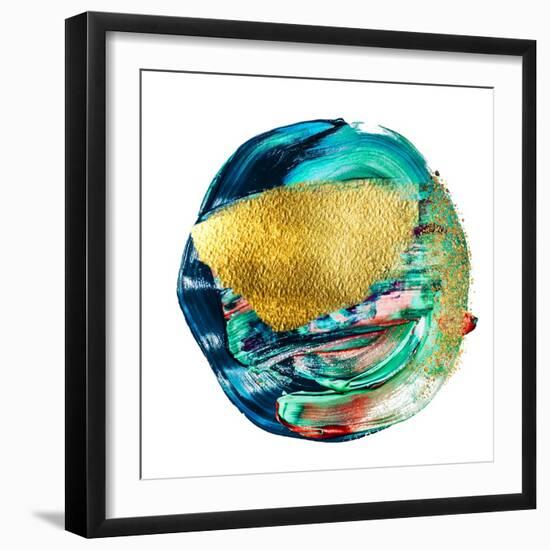 Art and Gold. Multi-Coloured Spot, Acrylic Paint, Modern Art, Hand Drawn Painting, Contemporary Art-CARACOLLA-Framed Art Print